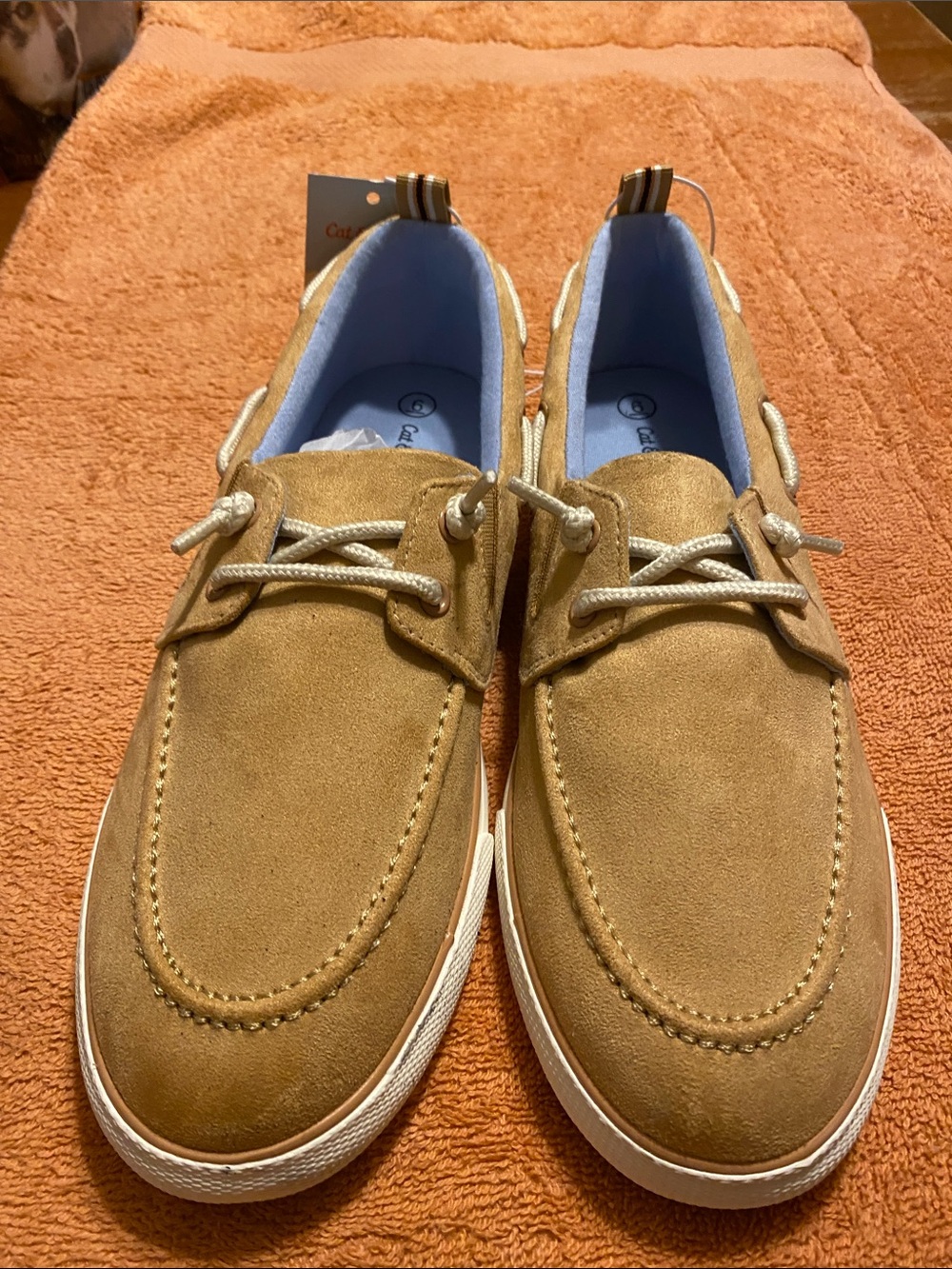 Target Men's Suede Boat Shoes in Tan with White Sole